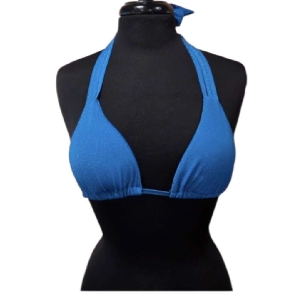 Vintage Y2K Teal Sparkle Bikini Top The Copper Closet Blue Halter Bikini Top